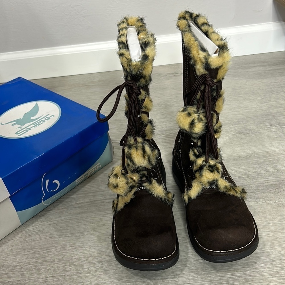 Shiekh โข Leopard faux fur tall winter boots